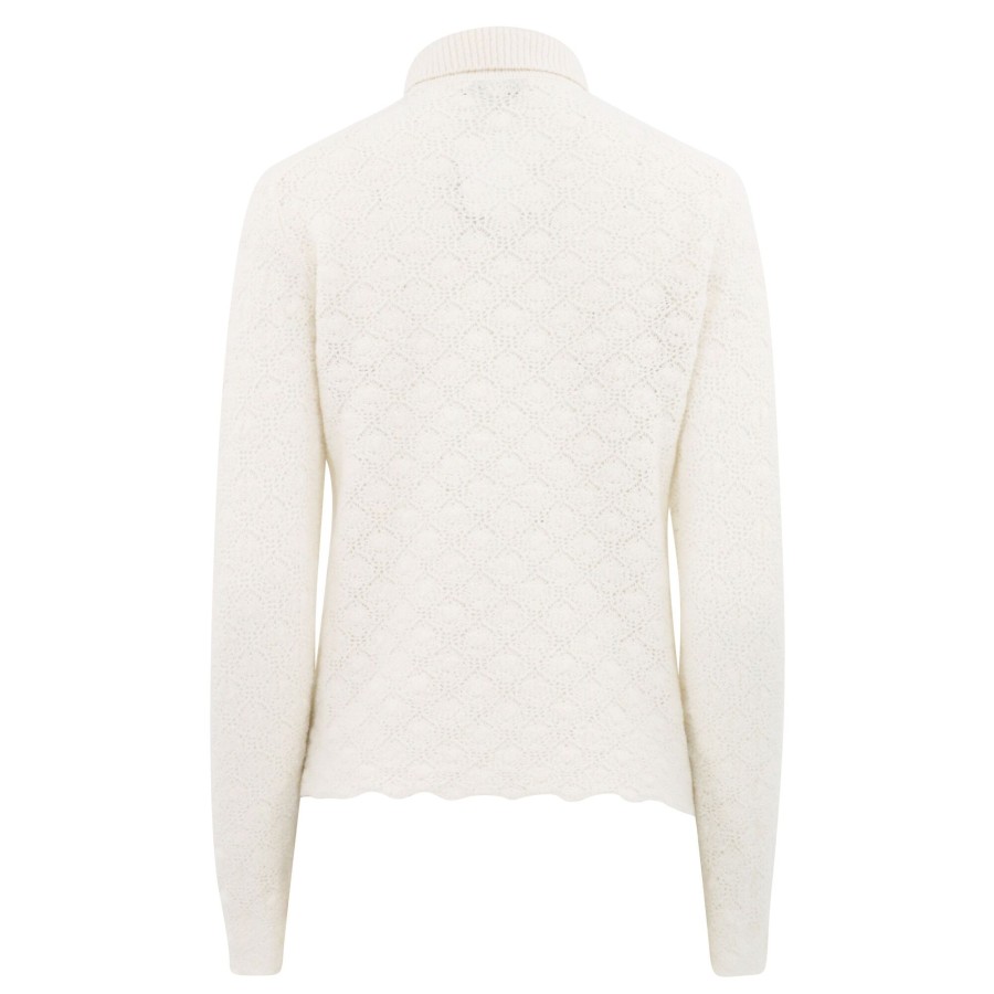 Clothing Vince | Italian Wool-Blend Lace-Stitch Polo Sweater Off White
