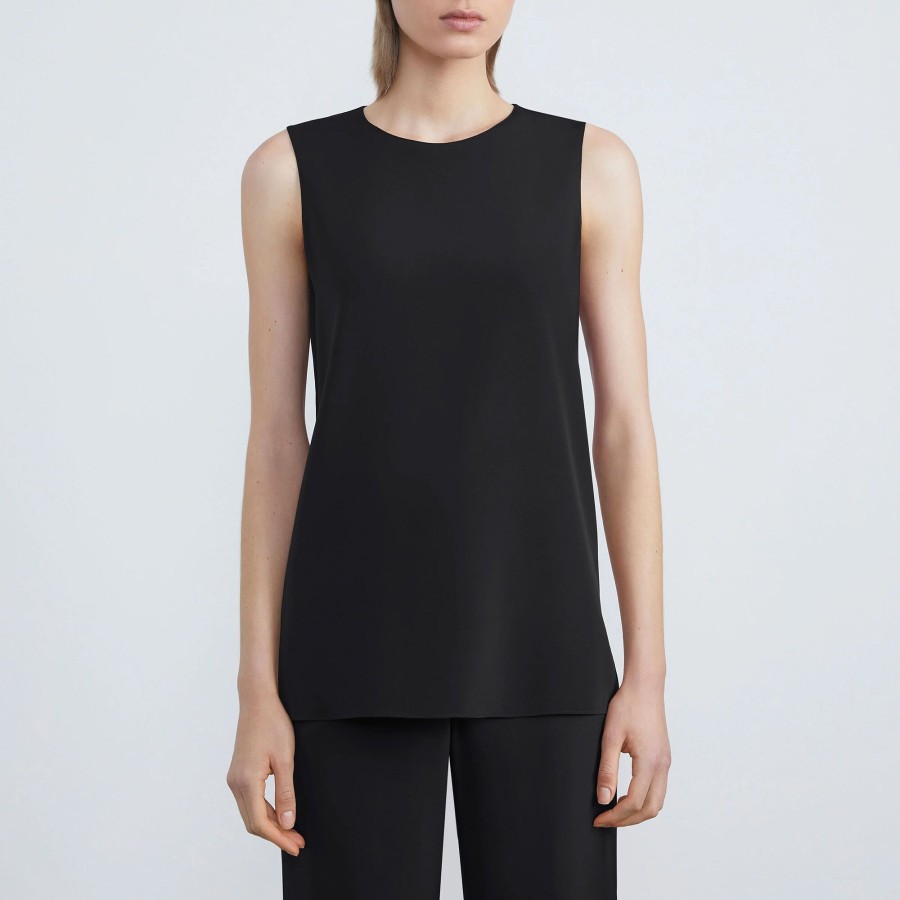 Clothing Lafayette 148 New York | Adela Silk Crepe De Chine Sleeveless Blouse Black