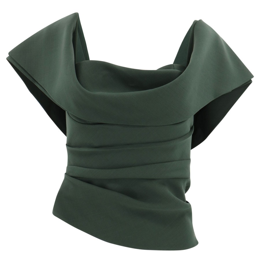 Clothing Carolina Herrera | Off Shoulder Draped Corset Top Spruce Green
