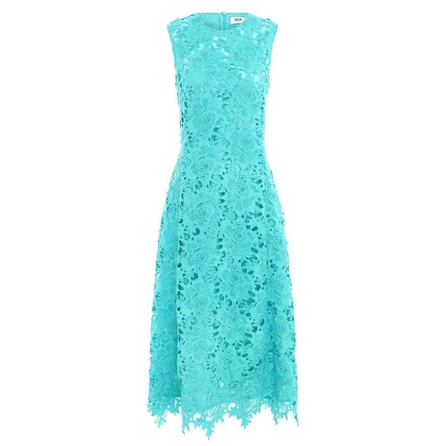 Clothing Leo Lin | Cleo Lace Sleeveless Midi Dres Turquoise