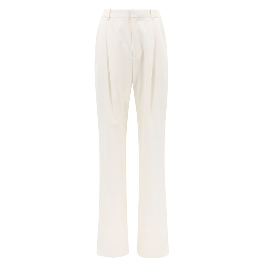 Clothing Saint Laurent | Wide-Leg Wool Gabardine Pant Creme