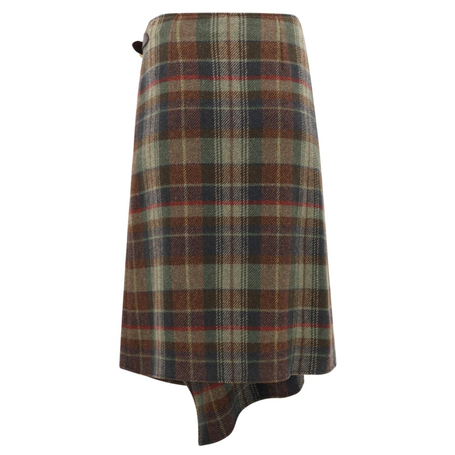 Clothing Polo Ralph Lauren | Buckle-Detail Plaid Herringbone Skirt Olive Multi Plaid