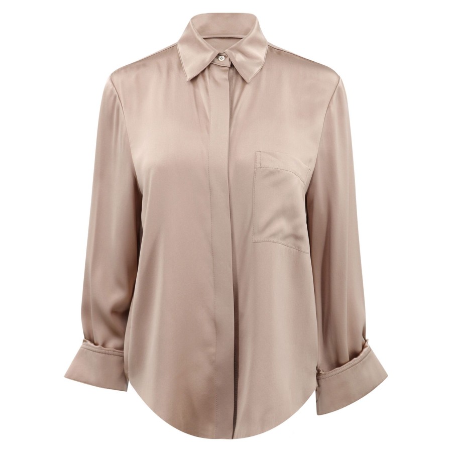Clothing Twp | Boyfriend Silk Shirt Cappuccino
