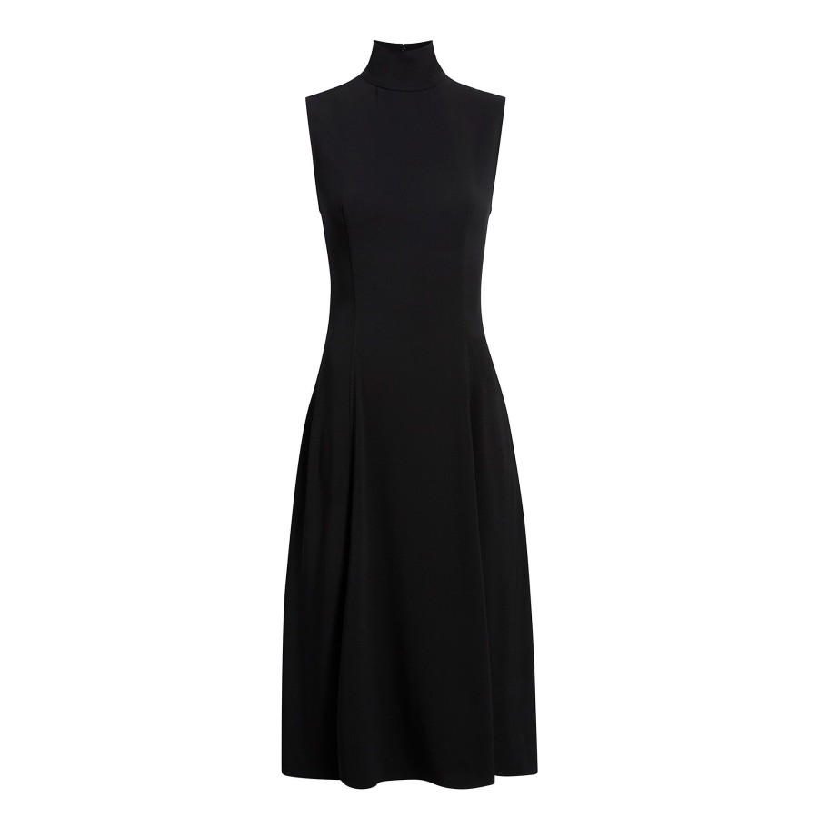 Clothing Another Tomorrow | Turtleneck Flare Dress Black