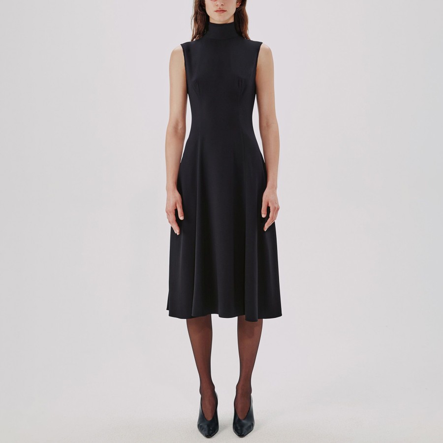 Clothing Another Tomorrow | Turtleneck Flare Dress Black
