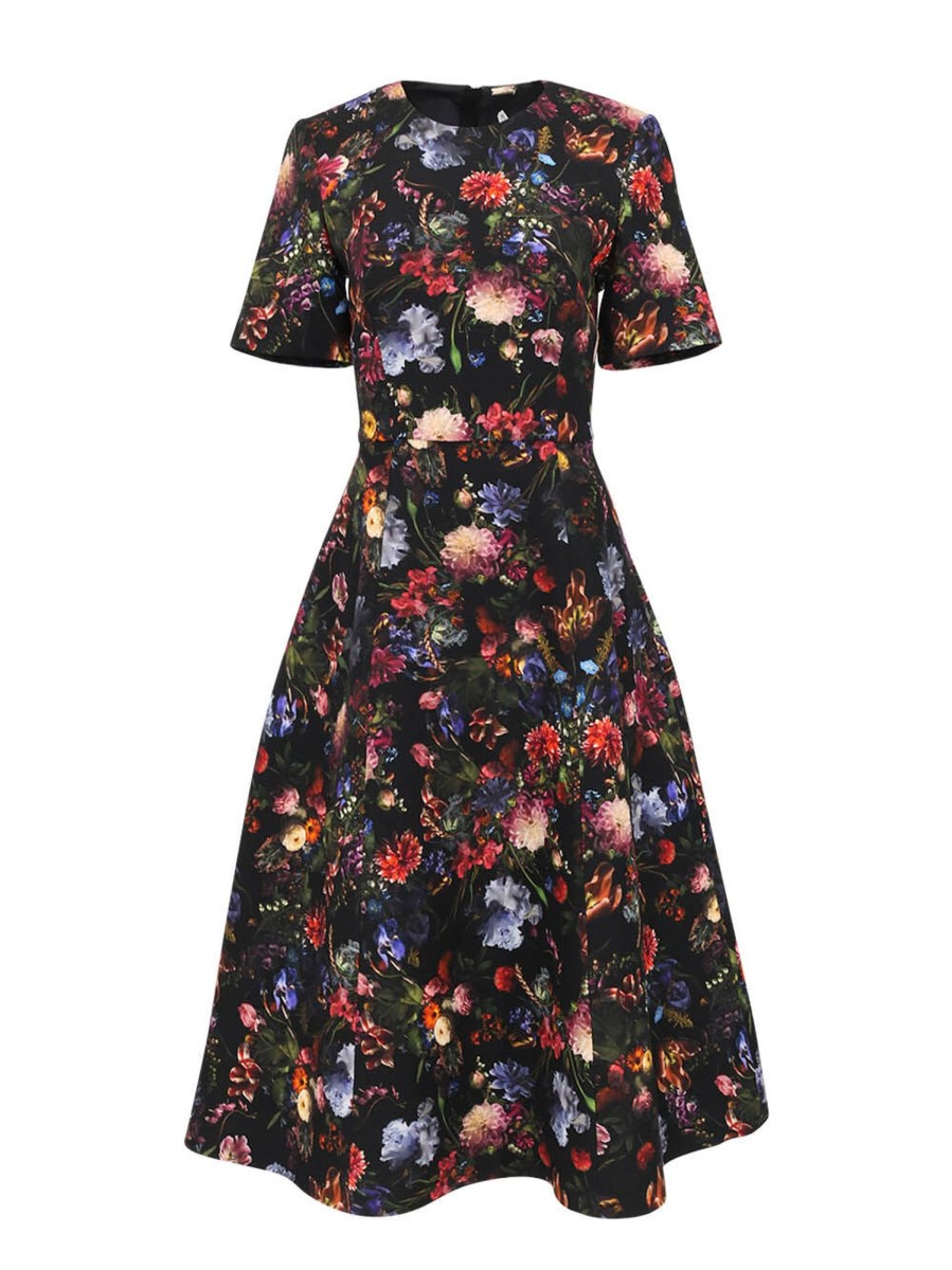 Clothing Adam Lippes | Eloise Dress In Printed Cotton Twill Floral Black