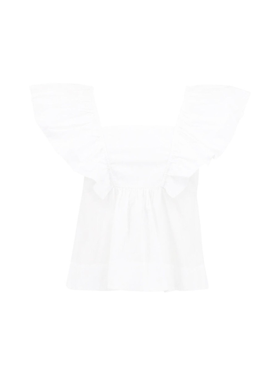 Clothing Ganni | Cotton Poplin Ruffle Blouse Brightwh