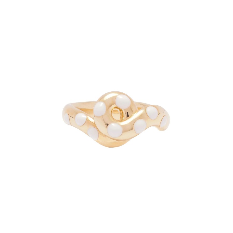 Jewelry Bea Bongiasca | Chunky Wave Polka Dot Ring Yellow Gold/White