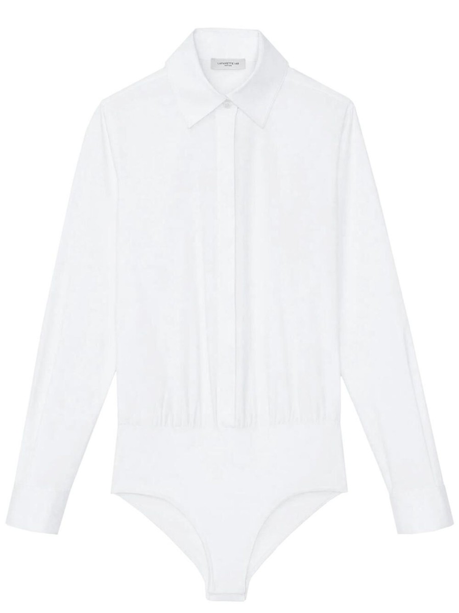 Clothing Lafayette 148 New York | Heritage Stretch Cotton Button-Down Bodysuit White