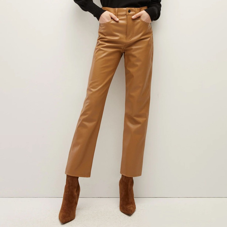 Clothing Veronica Beard | Joey Vegan Leather Straight Leg Pant Cognac