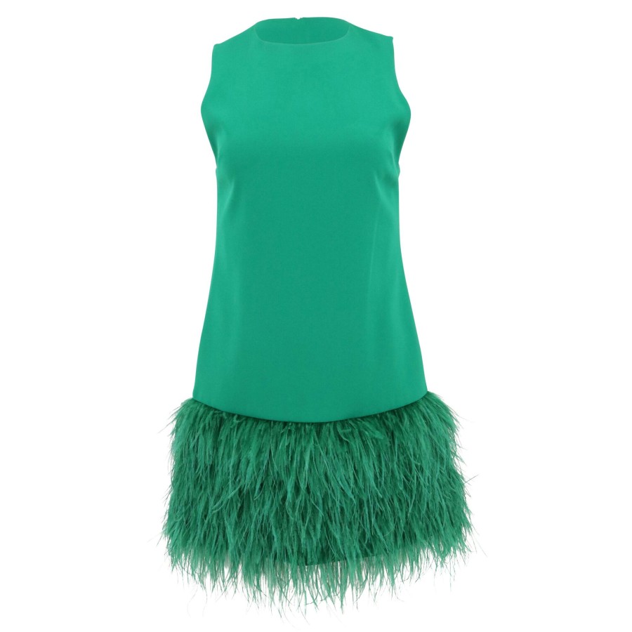 Clothing Alice + Olivia | Coley Feather Trim Dress Emerald