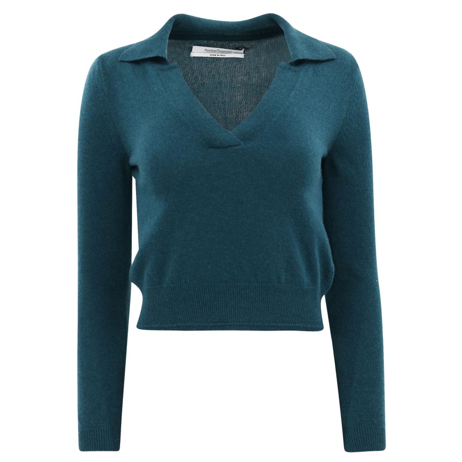 Clothing Another Tomorrow | Long Sleeve Polo Top Petrol