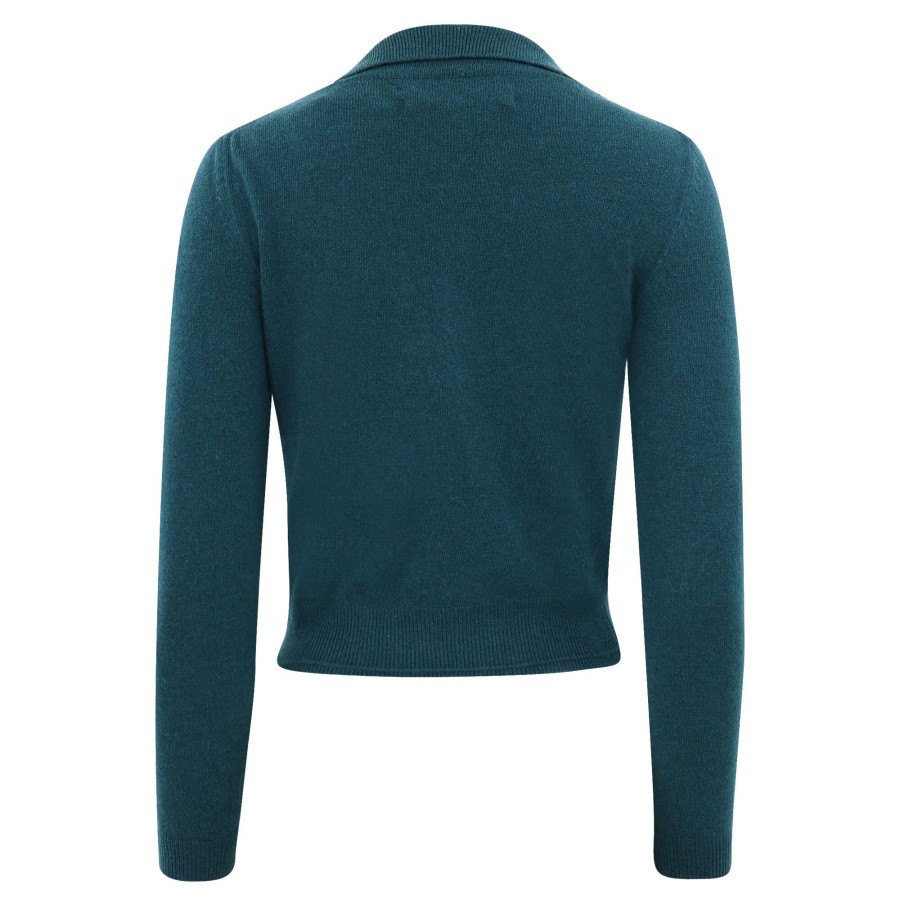 Clothing Another Tomorrow | Long Sleeve Polo Top Petrol