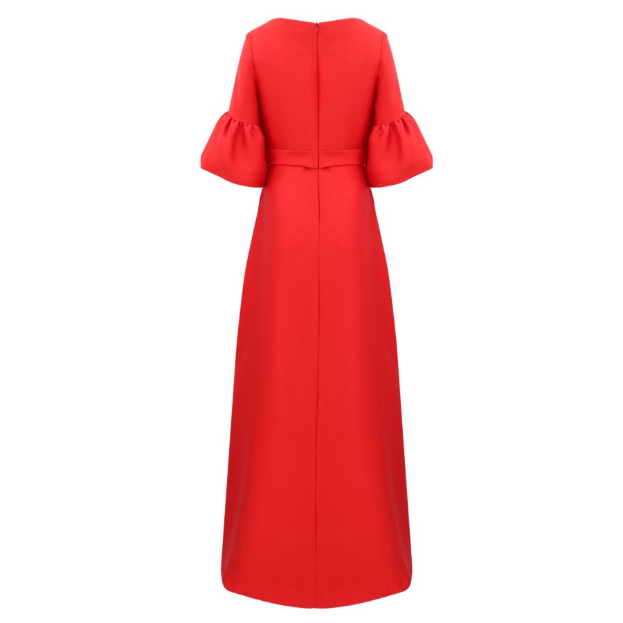 Clothing Reem Acra | Bell Sleeve With Appliques Gown Red