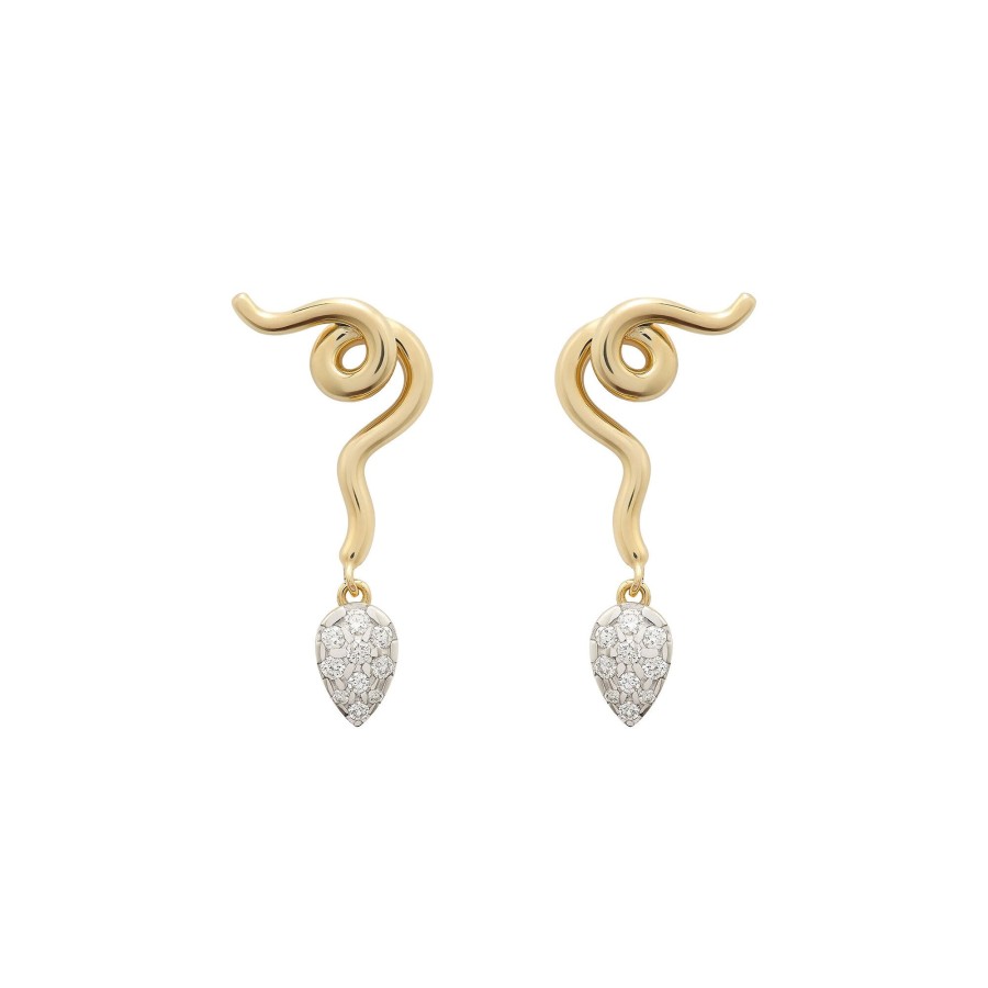 Jewelry Bea Bongiasca | Vine Pave Drop Earrings Royale Gold