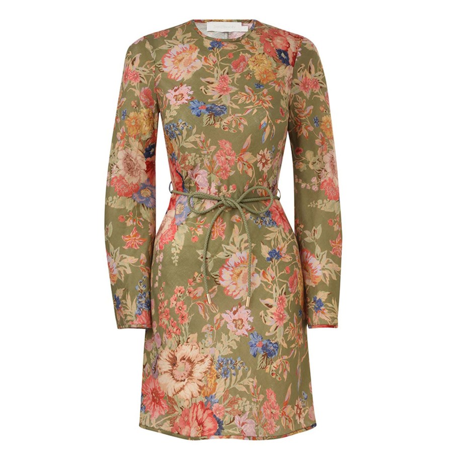 Clothing Zimmermann | August Bias Mini Dress Sage Floral