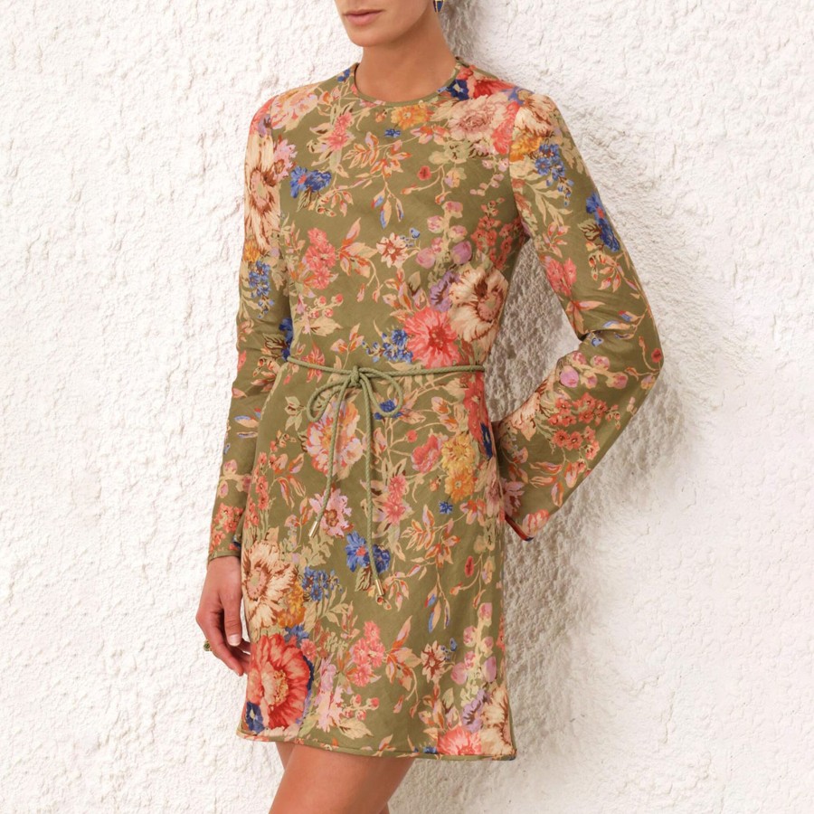 Clothing Zimmermann | August Bias Mini Dress Sage Floral
