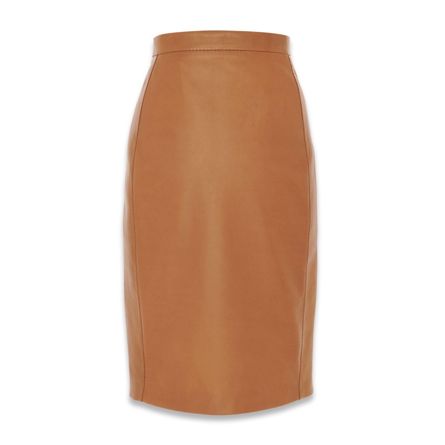 Clothing Saint Laurent | Lambskin Pencil Skirt Cognac